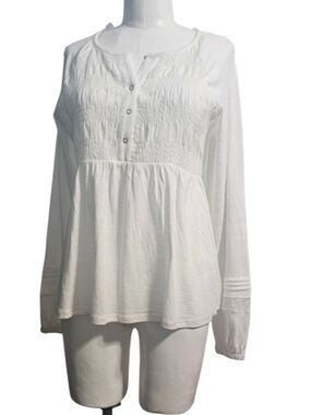Rewind Women's Long Sleeve White Babydoll Style Blouse Sz M